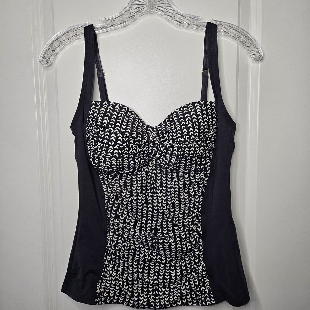 La Blanca Swimsuit Tankini Swim Top 8 Underwire Tummy Control Black White Print